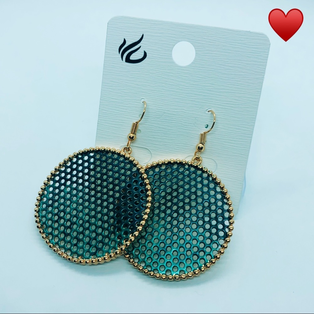 🌺Green Ball Big Gold Round Disk Drop Earring - Picture 12 of 12